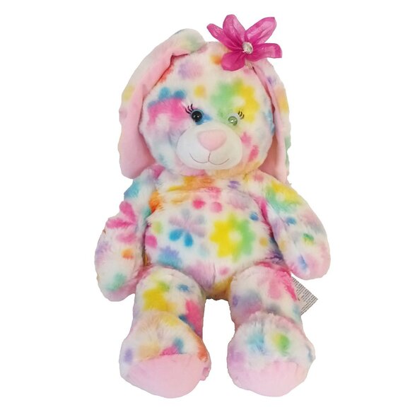 Build A Bear Bunny Rabbit Tie Dye 17 Plush Rainbow Pastel Flower Mismatched Eyes - Picture 1 of 8